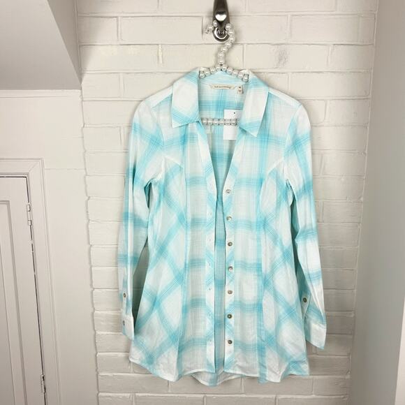 Soft Surroundings Lightweight Long Line Plaid Button Down Shirt Size XS - Picture 2 of 10